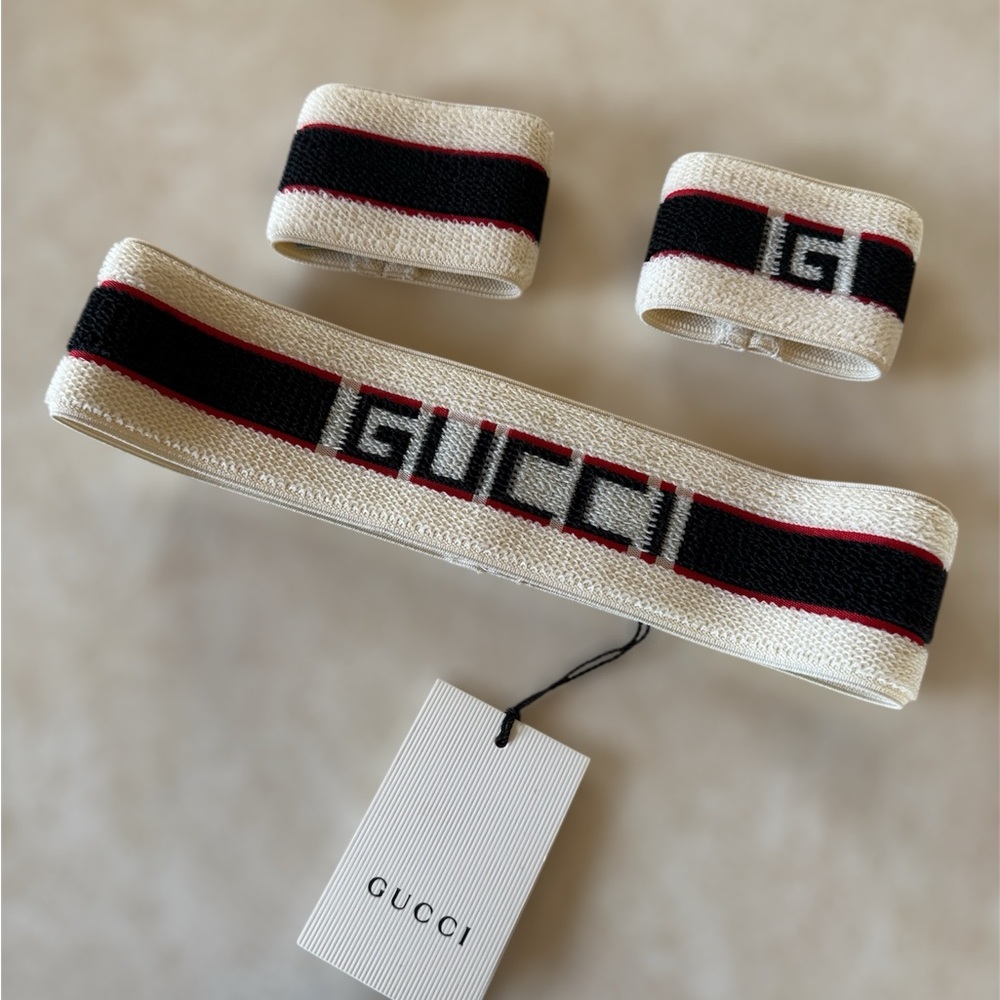 ❤️ Authentic Gucci Logo Stripe Headband and Wristband Set